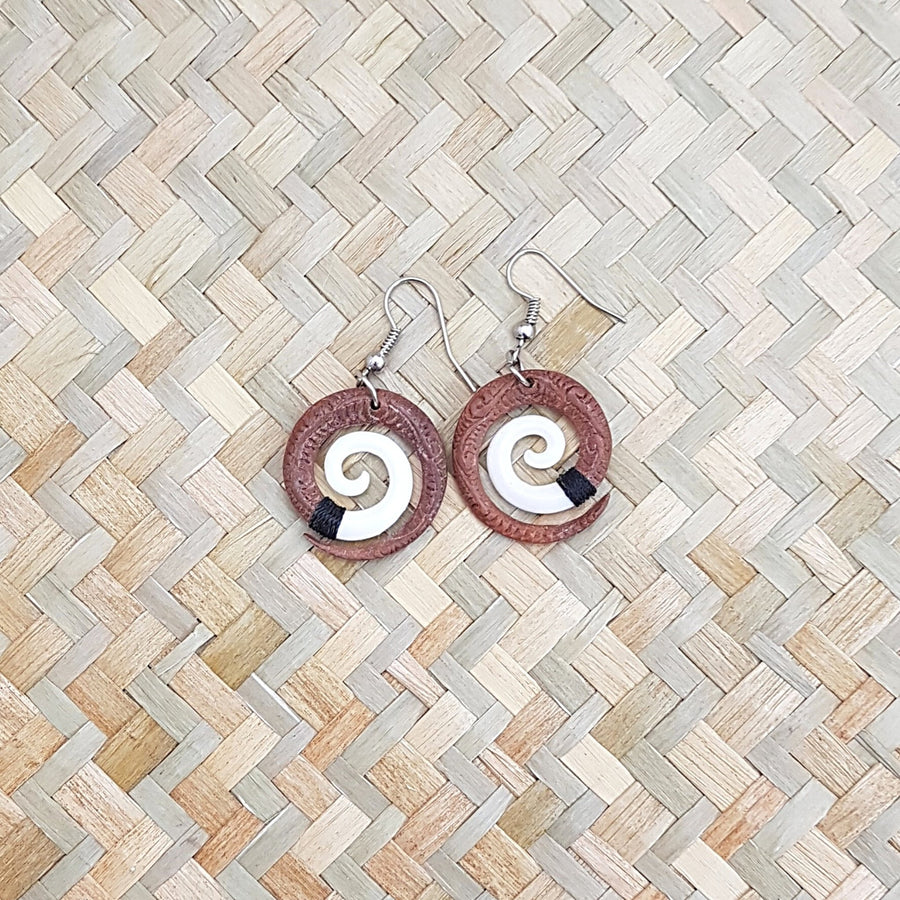Wood/Bone Koru Earrings Boxed 20mm