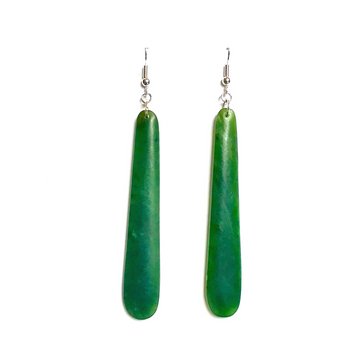 NZ Greenstone Teardrop Earrings - 70mm