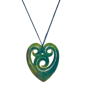 NZ Greenstone Heart with Triple Koru - 60mm x 70mm